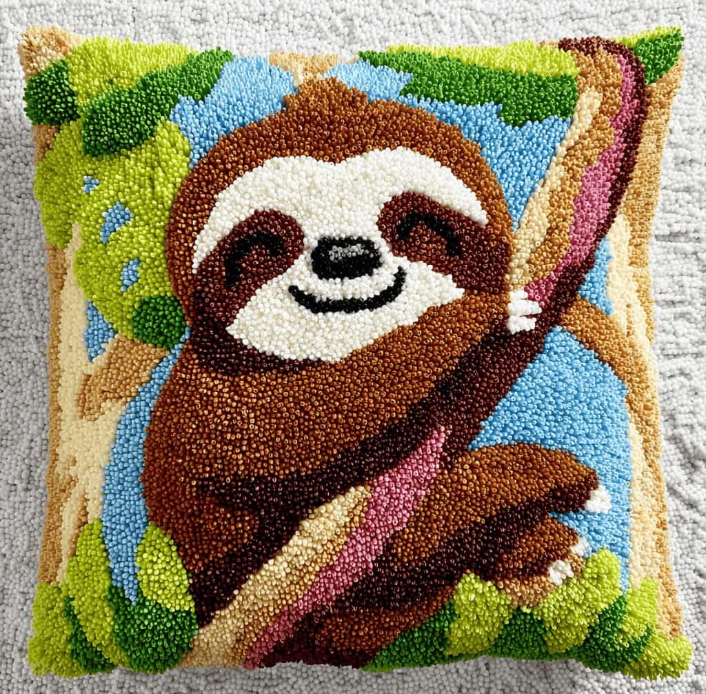 Kitquiver Beginner Latch Hook Cushion Kit,Sloth Decor Pillow Cover 43X43Cm