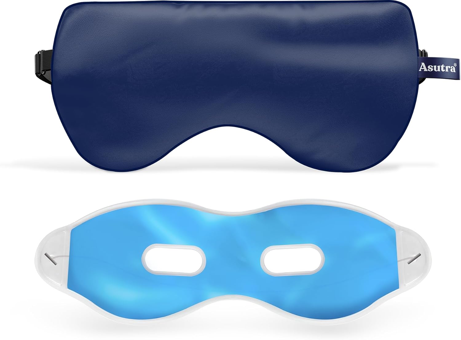 ASUTRA Silk Eye Pillow for Sleep, Navy - Filled w/Lavender Buds & Flax Seeds, Weighted Eye Mask, Meditation & Light Blocking Blindfold, Cooling Gel Mask Included