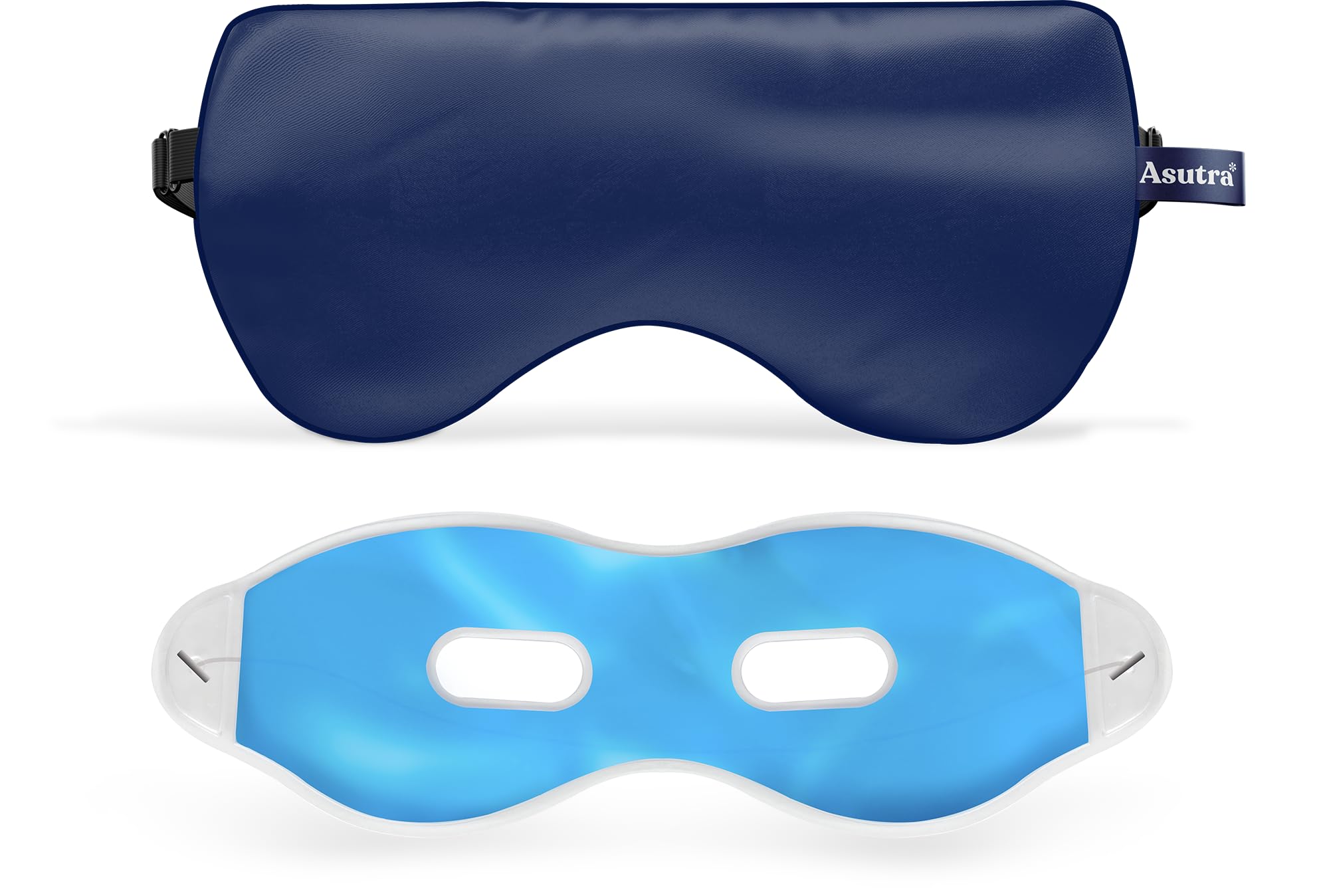 ASUTRA Silk Eye Pillow for Sleep, Navy - Filled w/Lavender Buds & Flax Seeds, Weighted Eye Mask, Meditation & Light Blocking Blindfold, Cooling Gel Mask Included