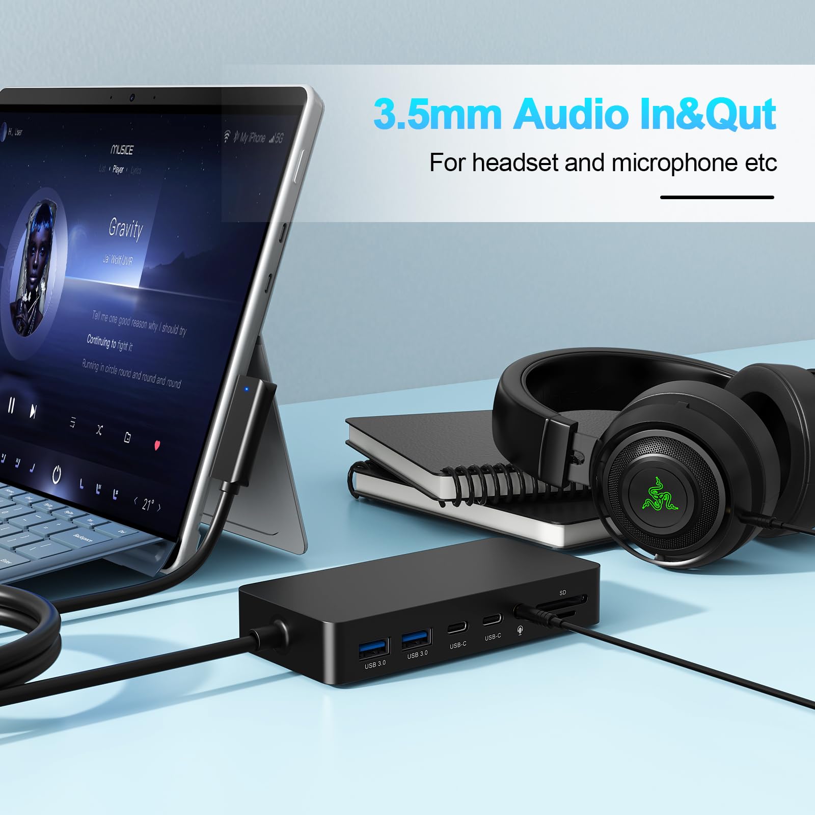 Neue Microsoft Surface Dockingstation mit drei 4K@60Hz-Displays (HDMI+USB C+DP) und Netzteil, Surface Pro Dockingstation für Microsoft Surface Pro 12/11/10/9/8/X/7/6/5/4/3,Surface Laptop 7/6/5/4/3/2/1