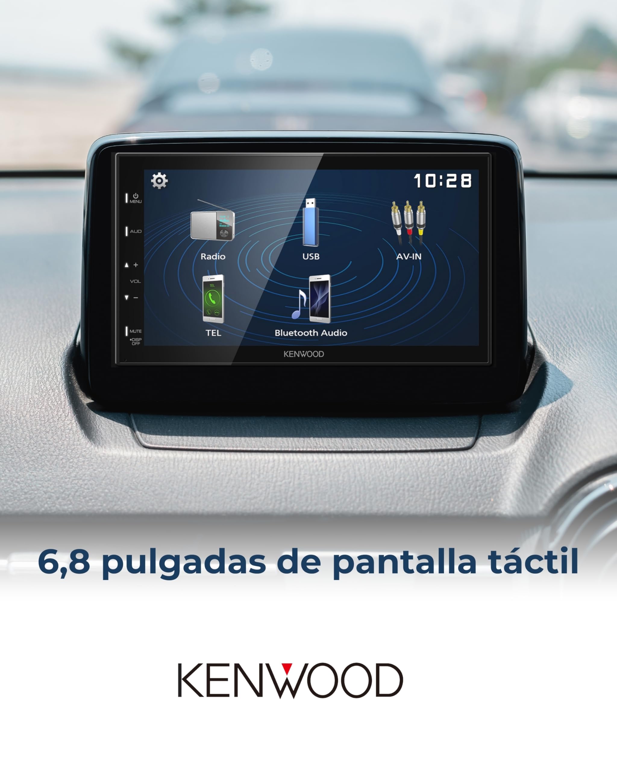 Kenwood DMX129BT - Receptor Multimedia Digital, Pantalla de 6.8 Pulgadas, Bluetooth, USB, Entrada AV, estéreo para Coche | Receptor multimedia 2 DIN con manos libres y entrada AV - Sonido claro y control táctil
