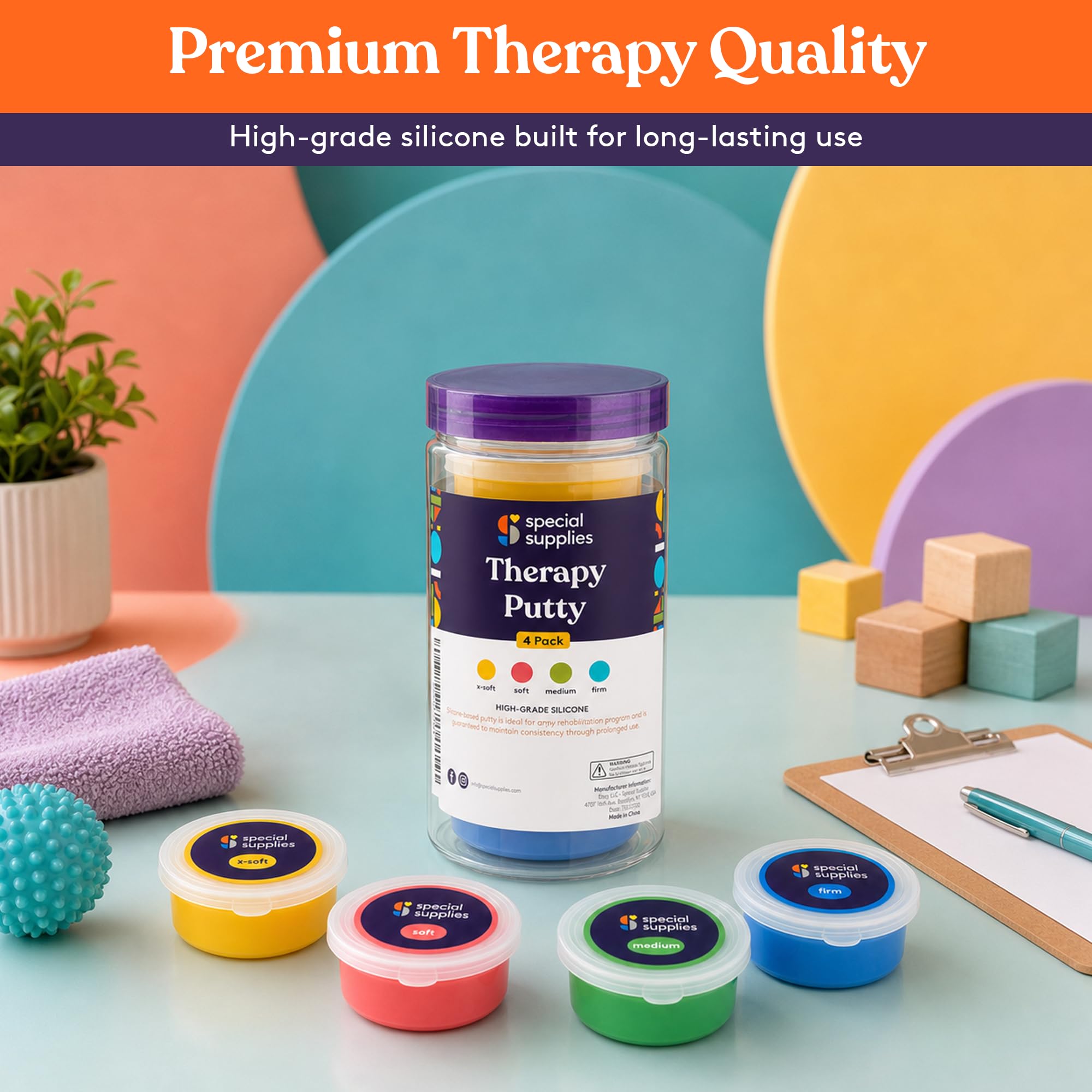 Special Supplies Therapy Putty for Kids and Adults - Resistive Hand Exercise Stress Relief Therapy Putty Kit, Set of 4 Strengths, Three Ounces of Each Putty — Amazon image 8