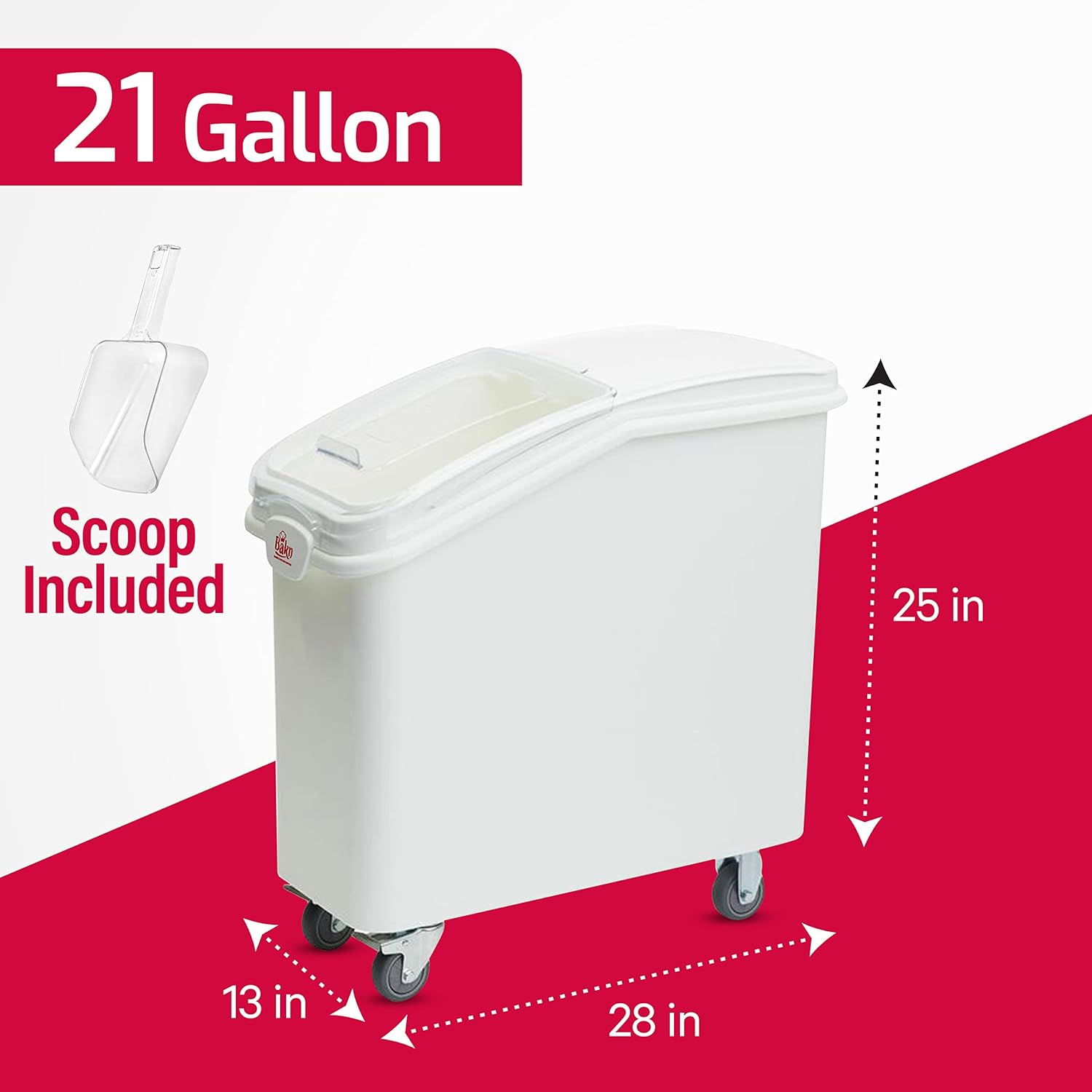 White Wheeled 21 Gallon Durable Mobile Ingredient Bin with Scoop