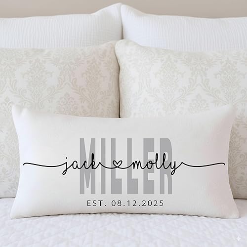 Miniatura 7 de Funda de almohada personalizada para boda con nombres de la pareja y fecha personalizada, almohada con monograma para aniversario de boda,