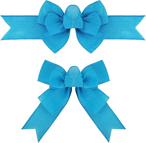 Miniatura 202 de 2 lazos de arpillera de Navidad, hechos a mano, prefabricados para coronas, adornos decorativos grandes de Navidad, decoración de árbol, lazos