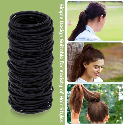 Miniatura 4 de 150 ligas negras para cabello grueso y rizado, a granel, soportes para coletas, bandas elásticas para el cabello para mujeres u hombres (0.157 in)