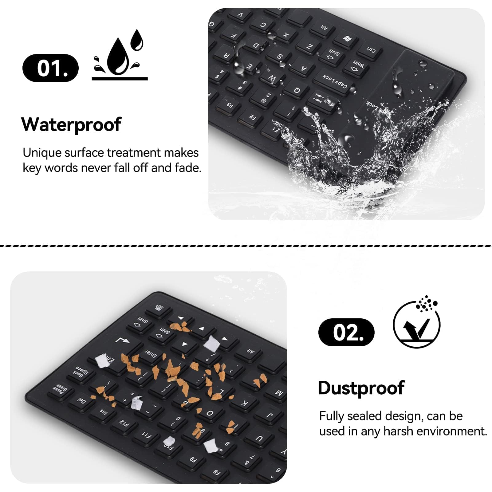 Agatige Tastiera in Silicone Impermeabile, 85 Tasti USB Cablata Tastiera Flessibile Portatile in Silicone Morbida e Silenziosa Tastiera Rollup per PC Laptop Notebook e Viaggio (Nero)
