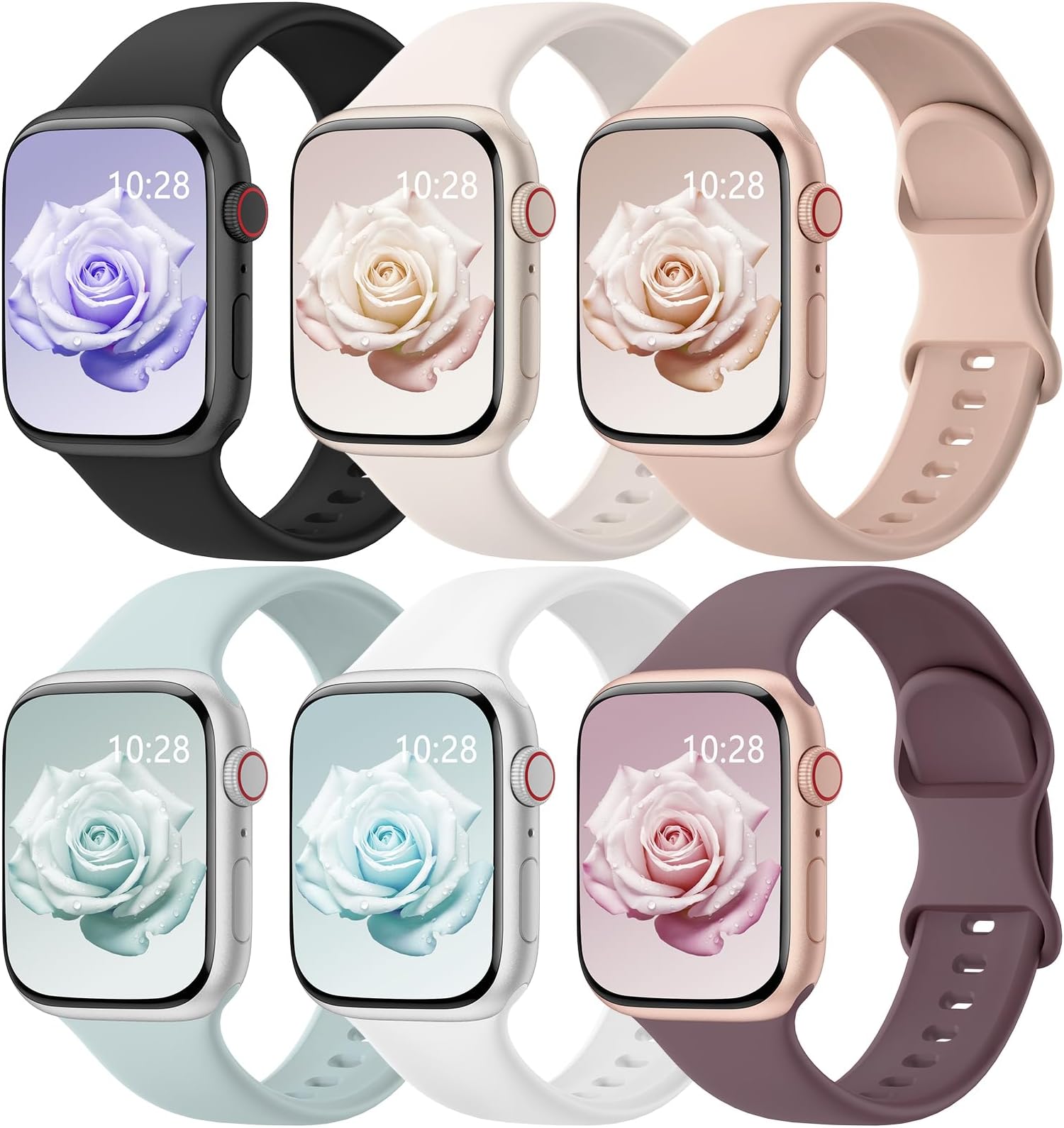 6 Pack Sport Bands Compatible with Apple Watch Bands 38mm 40mm 41mm 42mm 44mm 45mm 46mm 49mm for Women Men, Soft Wristband Silicone Sport Strap for iWatch Bands Series 11 10 9 8 7 6 5 4 3 2 1 Ultra SE