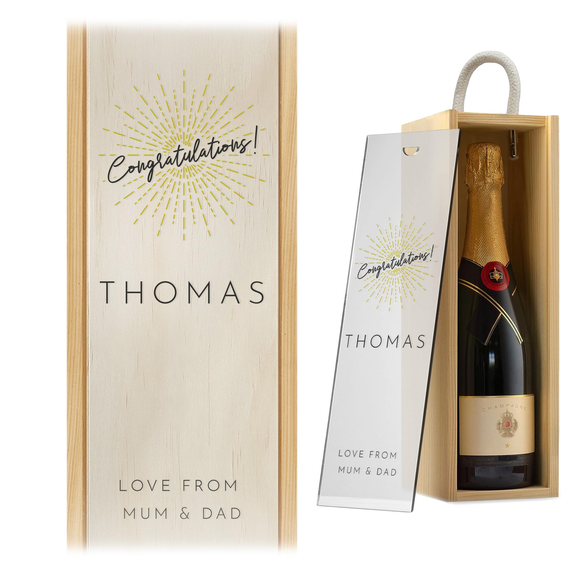 A1 Graphics Ltd Natural Box W/Frosted Lid Personalised Wine Box Custom Printed Congratulations Gift Weddings Anniversary Bridesmaid Groomsmen Birthdays ()