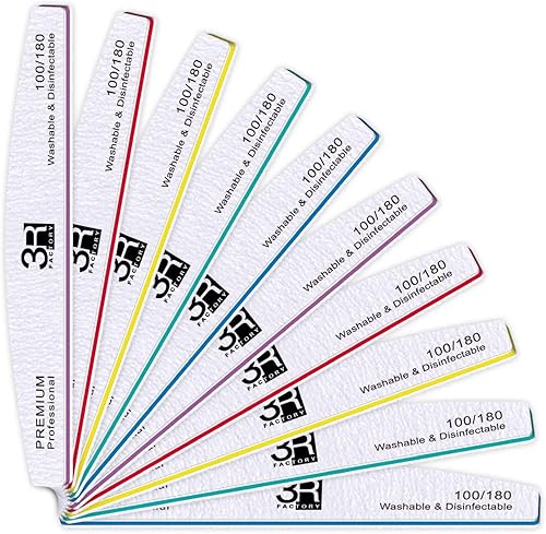 Lima de uñas de grano 180 – 3R Factory Emery Boards para uñas, limas de uñas de doble cara para uñas naturales, limas de uñas 100/180 para uñas