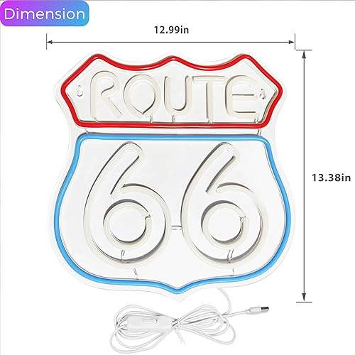 Miniatura 2 de Route 66 Letrero de neón histórico de Estados Unidos High Way acrílico LED para decoración de pared de dormitorio, luz de neón azul, sala de juegos,
