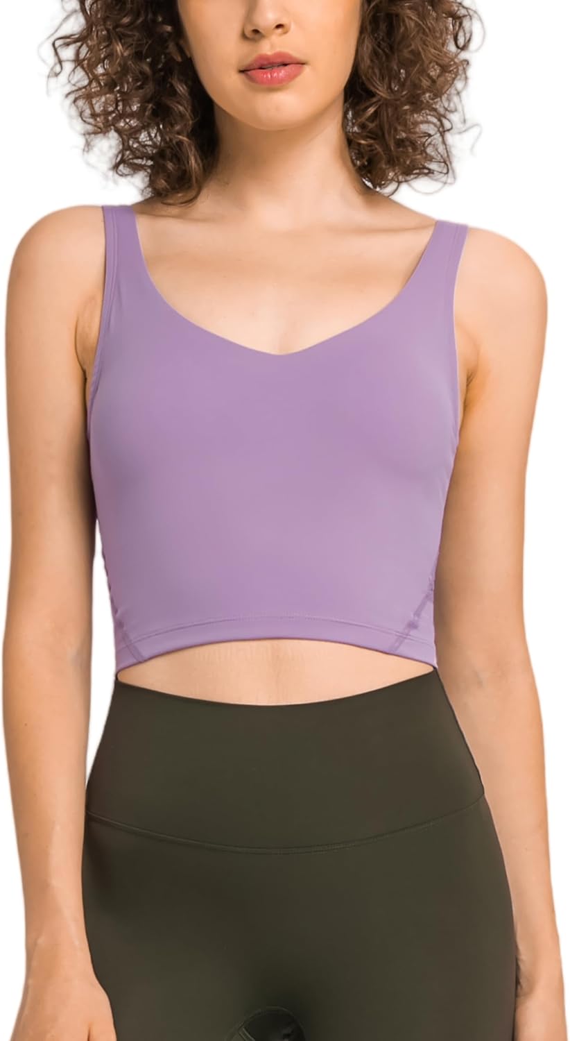 Womens Sports Bra Longline Padded Yoga Bra Workout Crop Top Athletic Running Gym Supportive Fitness Tank Top - Image 6