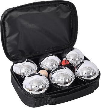 Metal Boccia Ball Set for Adults, 6 Steel Bocce Balls with Wooden Jack & Measuring Tool, Outdoor Petanque Game Set with Carrying Bag for Lawn, Beach & Backyard,Black