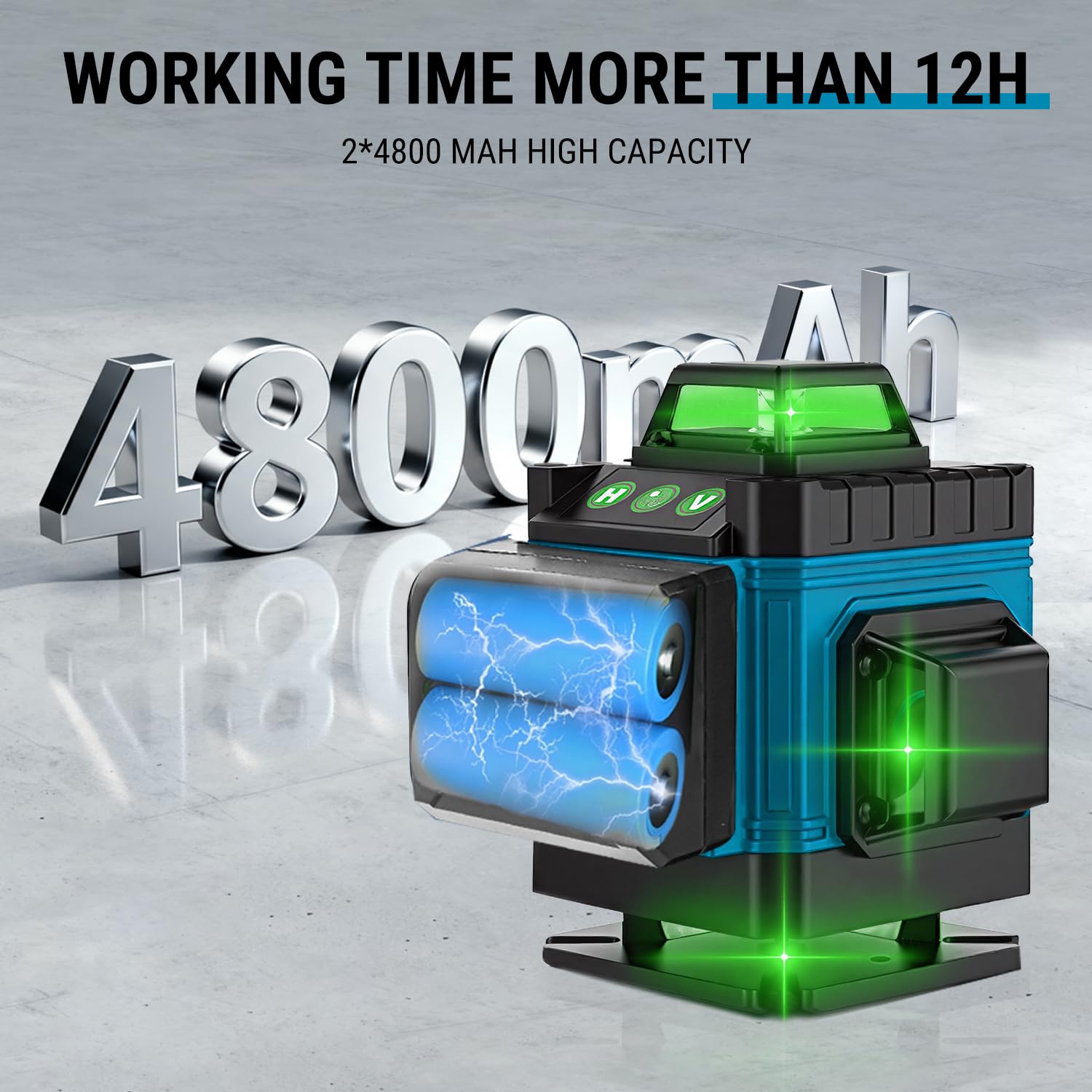 VOBOR Nivel Laser con Tripode, 4D Nivel Láser Autonivelante 360° con 2x4800mAh Batería, IP54, Control Remoto, 16 Líneas Laser Verde para Obras,Interiores