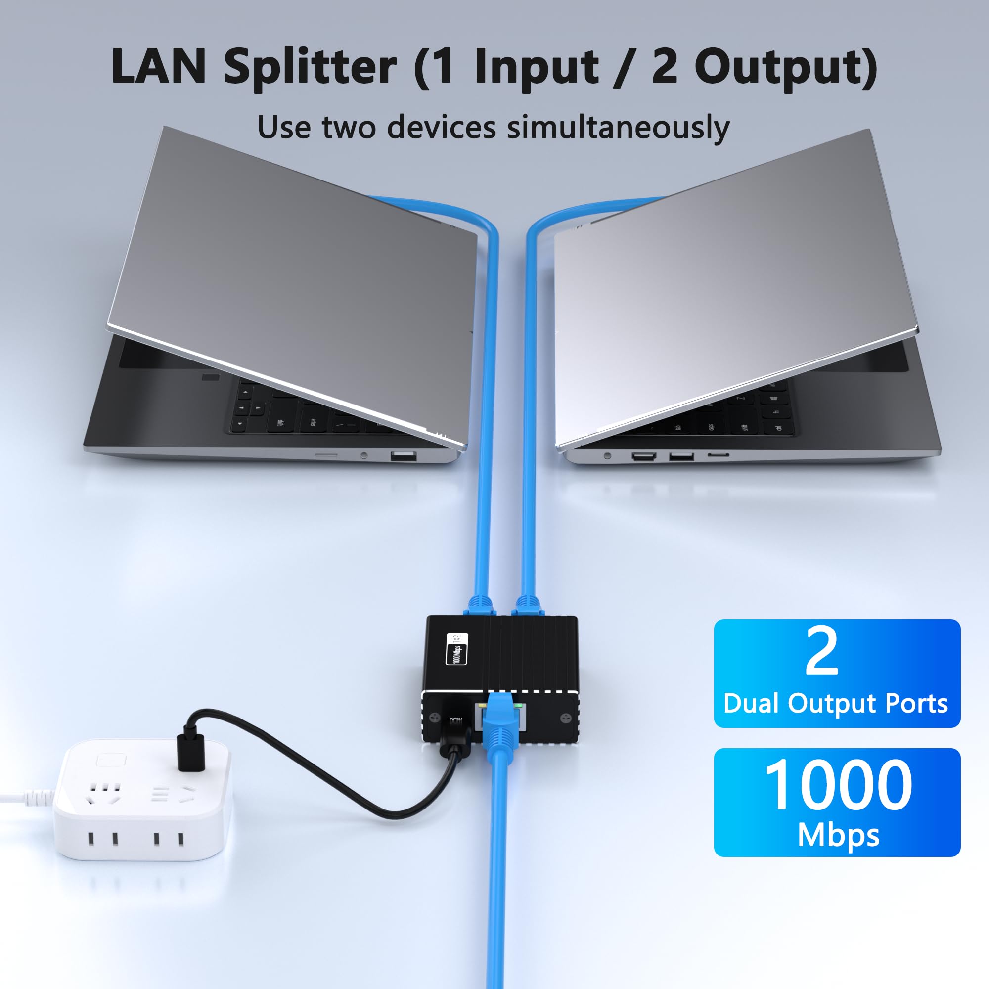Splitter Ethernet da 1 a 2 con cavo Cat6 (1,2 m), sdoppiatore Internet ad alta velocità 1000 Mbps per router/switch/modem, switch Ethernet a 2 porte compatibile con Cat5/5e/6/7/8 (2 dispositivi