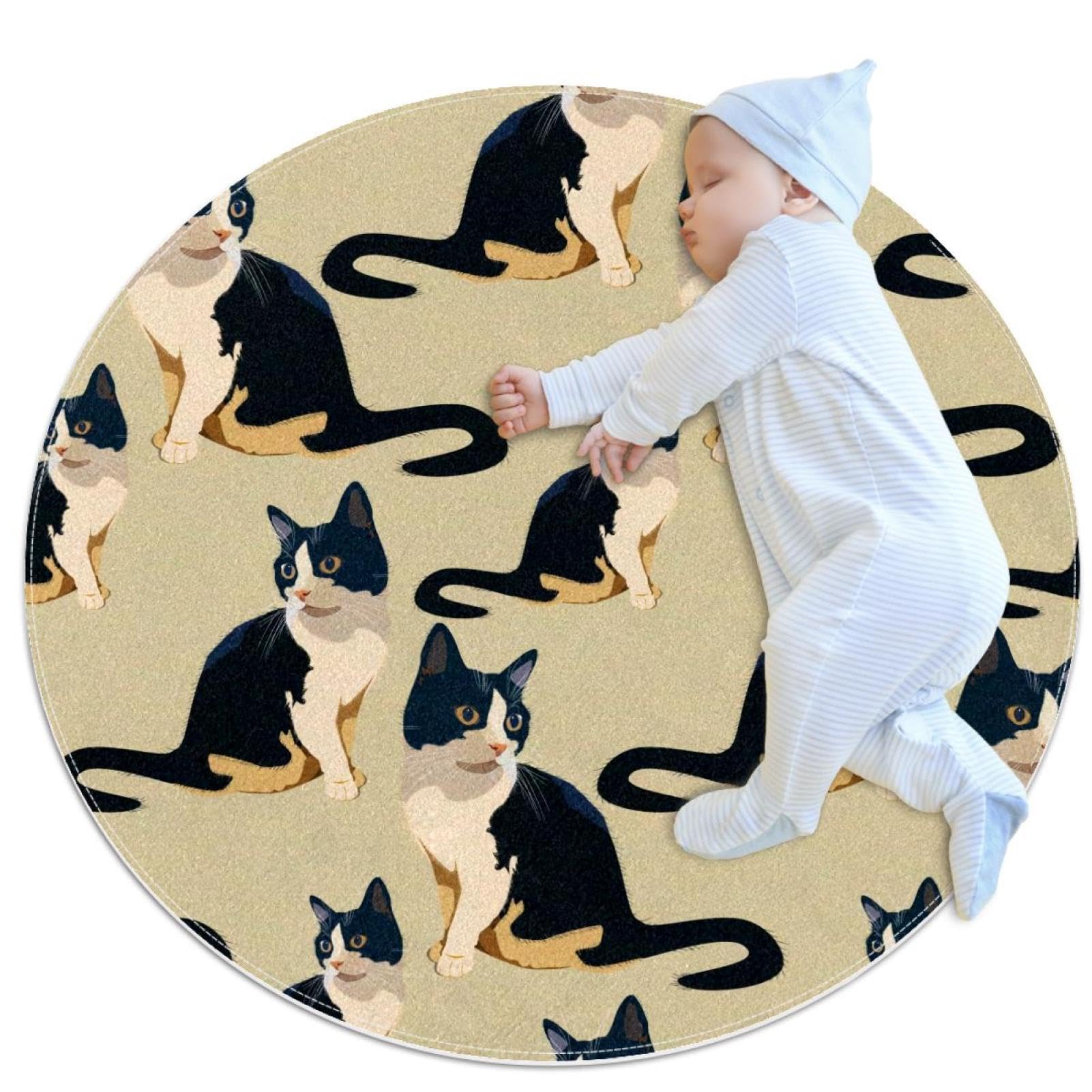 Tapis de salle de bain chat noir Ø100cm antidérapant rond pour chambre enfant