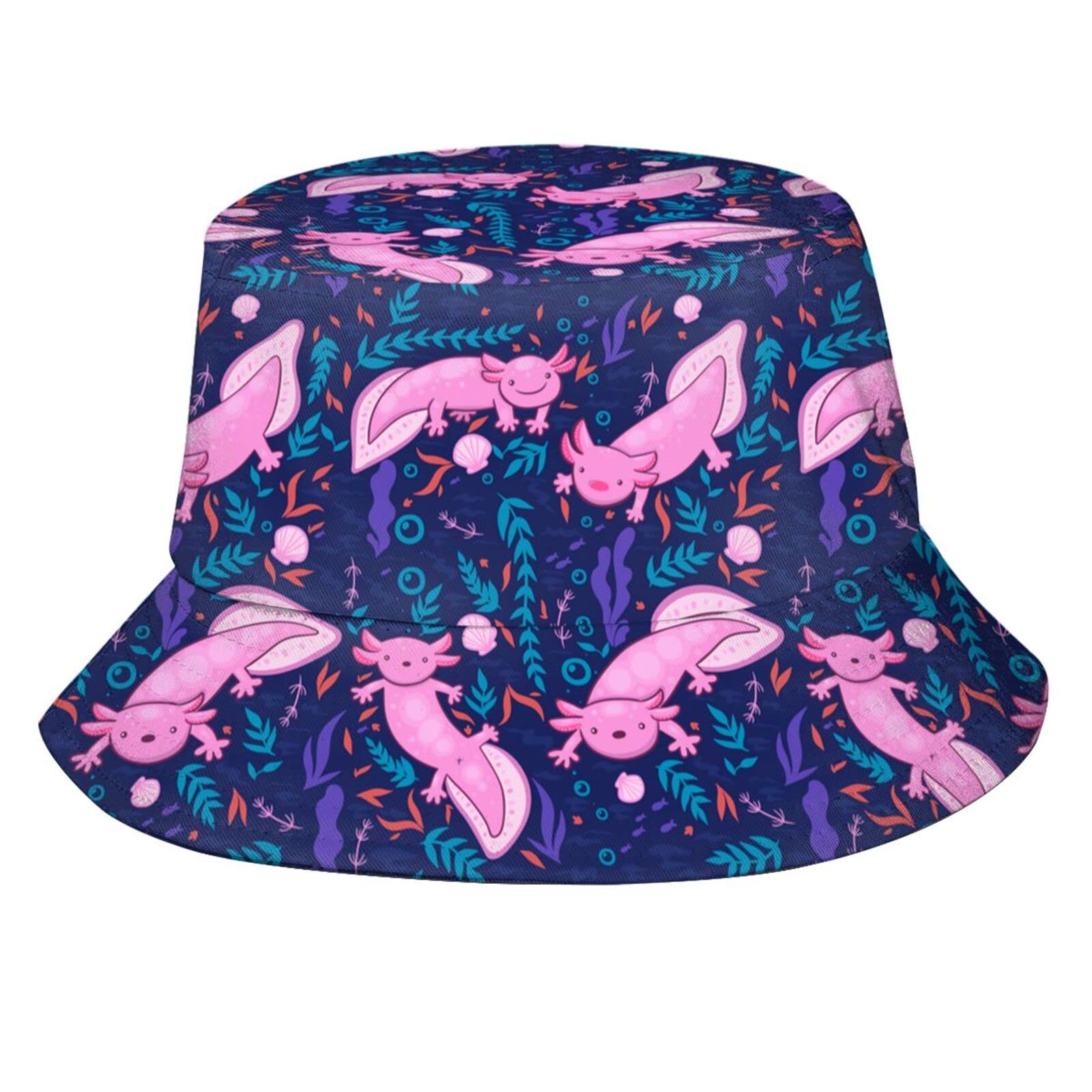 Fxuyyok Axolotl Bucket Hat for Men Women Cute Axolotls Fisherman Hat Sun Protection Beach Hat for Summer Outdoor