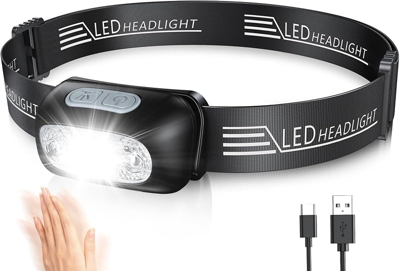Glangeh LED Fejlámpa Újratölthető Mozgásérzékelővel, 4 Világítási Mód, IPX6 Vízálló, 1200mAh Akkumulátor Horgászat Futás Kempingezés Túrázás