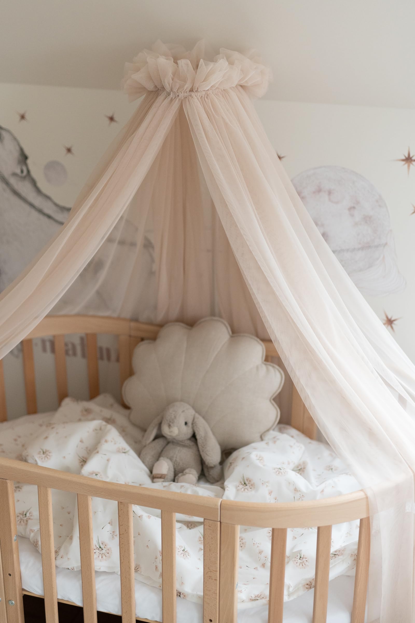 waldin Baldachin Betthimmel aus Tüll mit Himmelstange ohne Bett | für Babybett und Wiege, Weicher Stoff, Höhe ca. 155 cm, OEKO TEX Standard 100, Farbe Beige