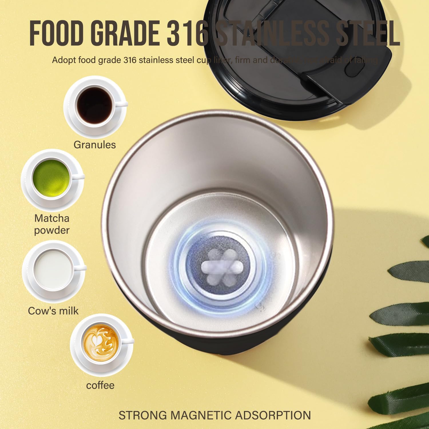 hatisan Self Stirring Coffee Mug With Lid Electric High Speed Self Stirring Mug 400ml Rechargeable Detachable Stainless Steel Self Stirring Cup for Coffee, Milk, Cocoa Christmas Gift(Black) - Image 4