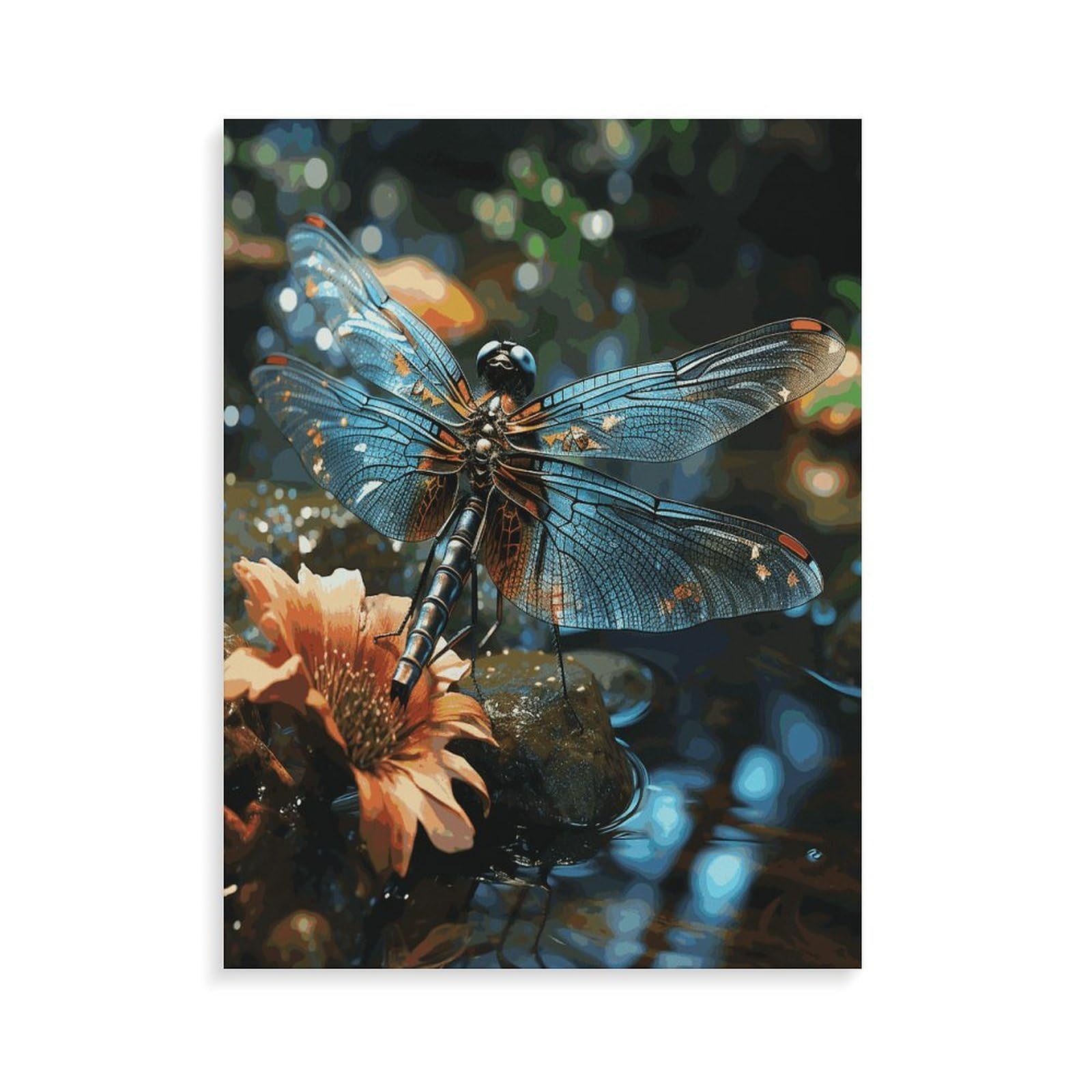 LPAGBCNU Malen nach Zahlen für Erwachsene, Anfänger, Erwachsene, Libelle, fliegt auf dem Teich, Malen-nach-Zahlen-Set auf Leinwand, DIY-Acryl-Ölfarben, Gemälde mit Pinseln als Geschenk, Wanddekoration