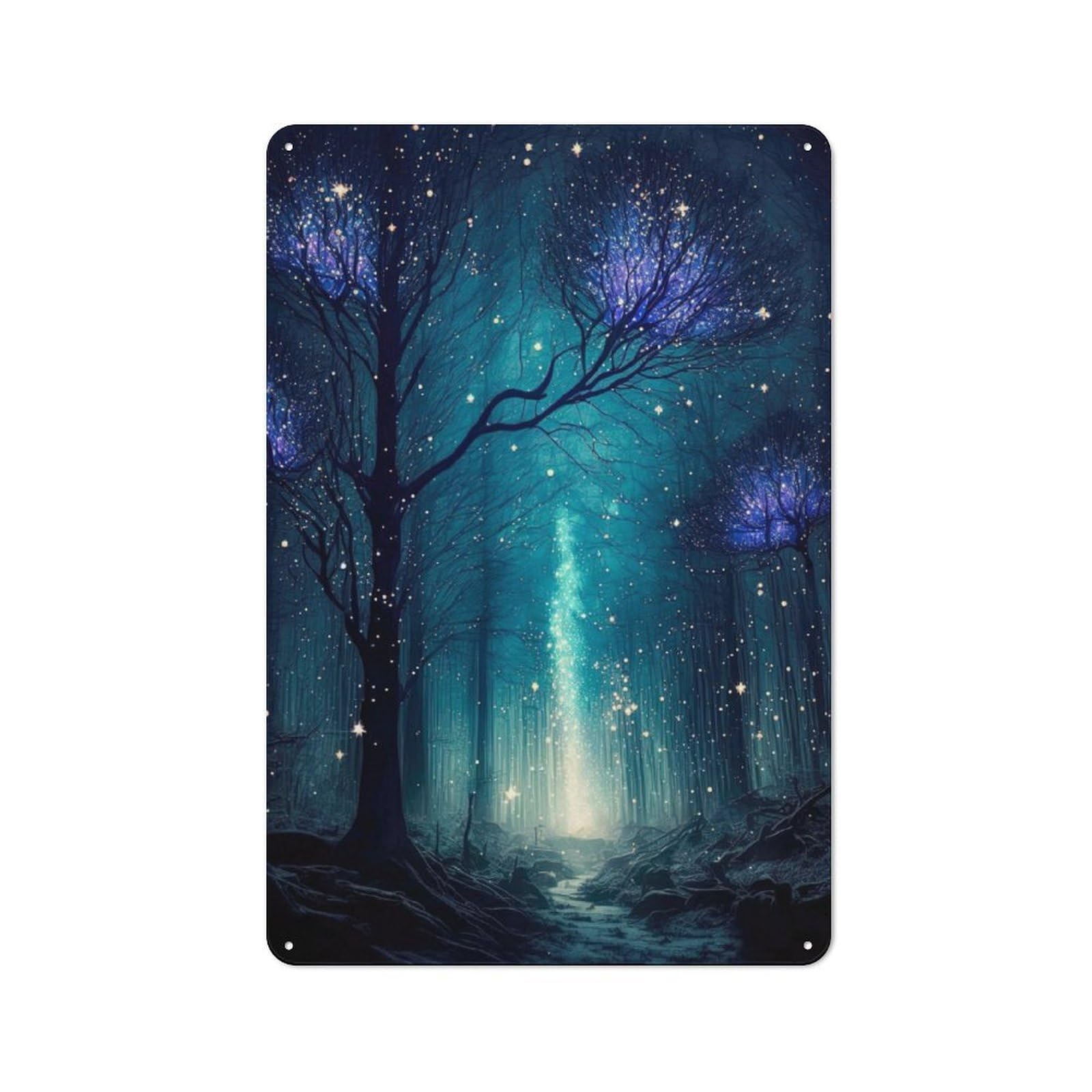 Junmoney Fantasy Night Forest Metal Sign 30X20cm With For Workshop Wall, Rustic Decor, For Collectors Decorating Workshops And Hobby Rooms