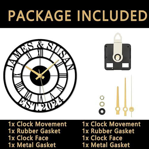 Miniatura 5 de Reloj de pared grande con apellido personalizado, números romanos vintage personalizados, arte de pared de metal para sala de estar, dormitorio,