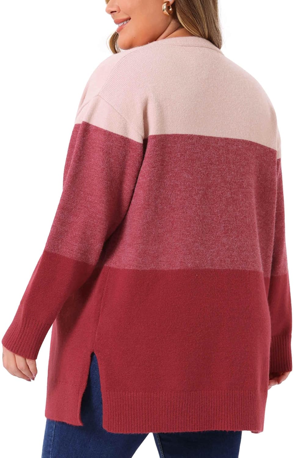 Agnes Orinda Plus Size Cardigan Sweaters for Women Striped Color Block Open Front Coatigan Chunky Knit Sweater Coats - Image 4