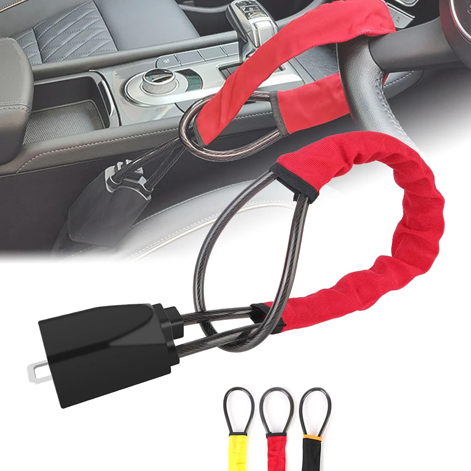 SZMBHSD Compatible with Toyota Zelas Hilux Crown Sequoia CHR, Car Steering Wheel Steel Lock, safety belt buckle lock, Anti-theft Lock Device easy to install,Red