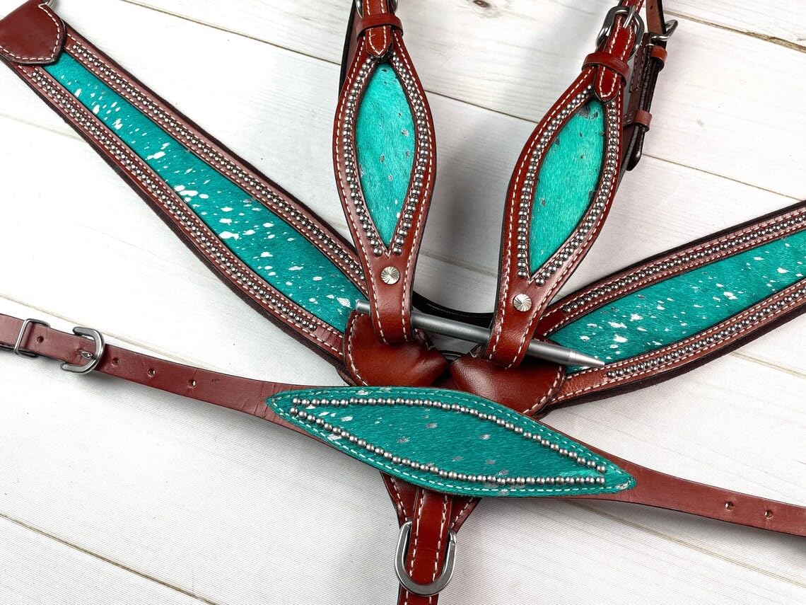Western Leather Hand Tooled Headstall and Breast Collar Set with Reins. /Size-Full,Cob,Pony AA-20