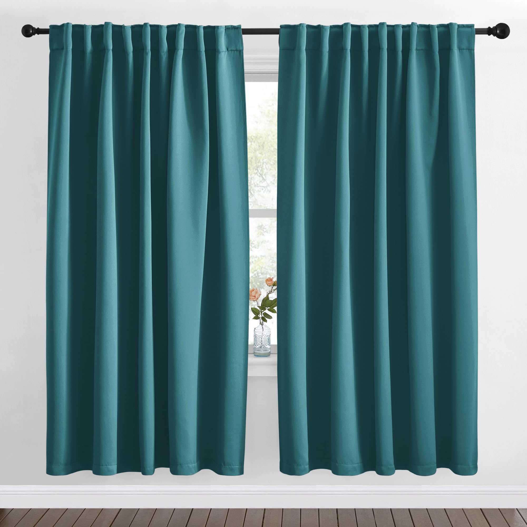 NICETOWN Blackout Curtain Panels Window Draperies - (Sea Teal Color) 62x72 inch, 2 Pieces, Insulating Room Darkening Blackout Drapes for Bedroom, Privacy Doorway Curtain for Door
