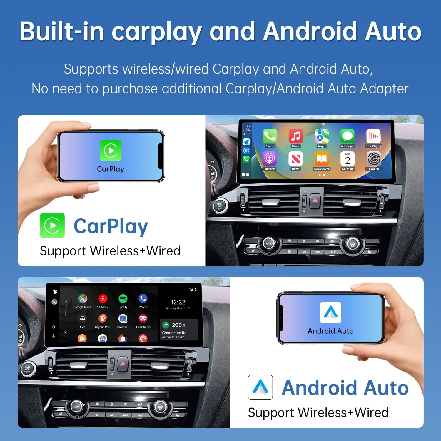 Road Top 12.3 Inch Ultra-Narrow Wireless CarPlay Touchscreen for BMW X3 X4 Series F25 F26 with EVO System 2016-2017 Year, Car Radio Stereo for Wireless Android Auto, Mirrorlink, Navigation