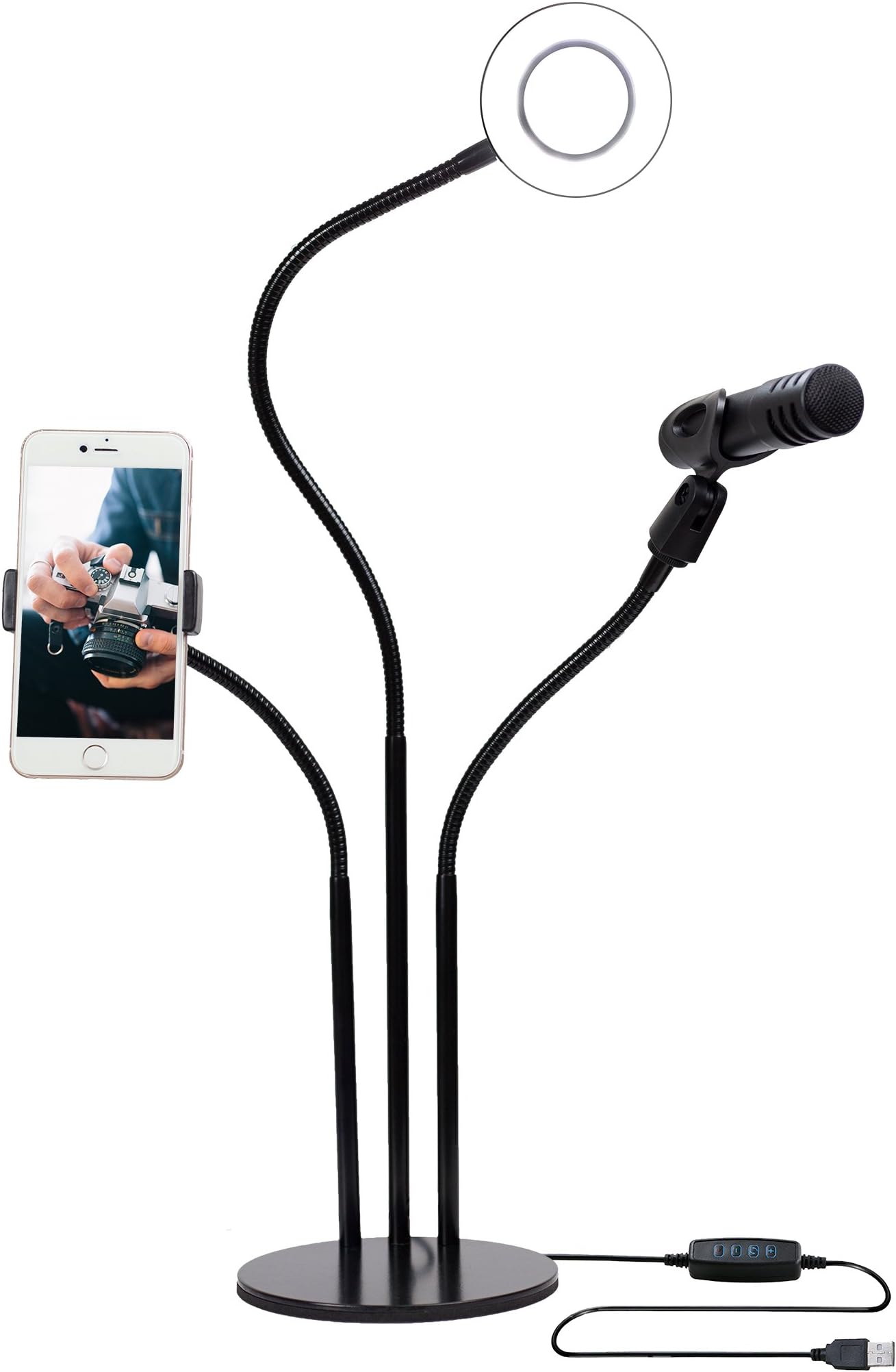 Mobile Live Stream Equipment, Phone and Mic Stand with Light, Smartphone Lighting Accessories for Streaming Videos on TIK Tok, YouTube, Twitch, Vlogging, Blogs