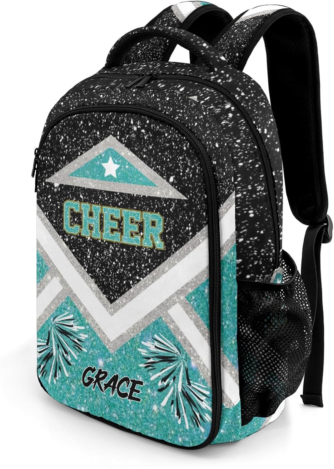 Cheer Cheerleader Black Blue Backpack Waterproof Casual Shcool Shoulder Laptop Bag Day Pack with Name Gift