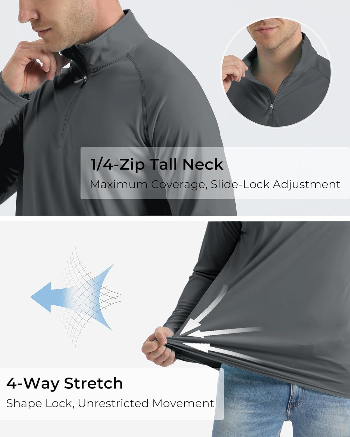 Boladeci Men's UPF 50+ Sun Shirts 1/4 Zip Long Sleeve SPF UV Protection Lightweight Quick Dry Quarter Zip Golf Shirts
