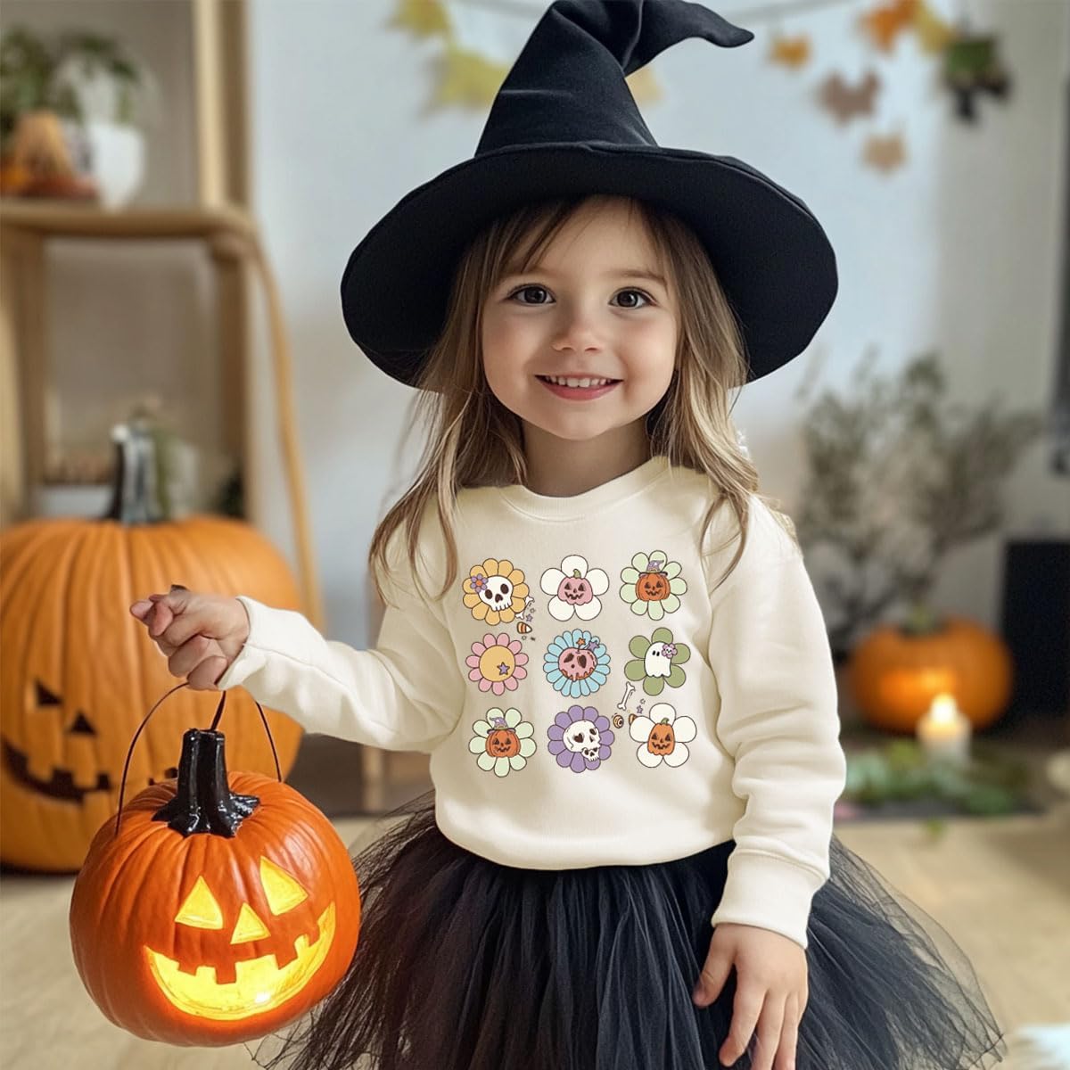 Halloween Sweatshirts for Girls Spooky Ghost Pumpkin Pullover Long Sleeve T-shirt 1-10 Years - Image 4