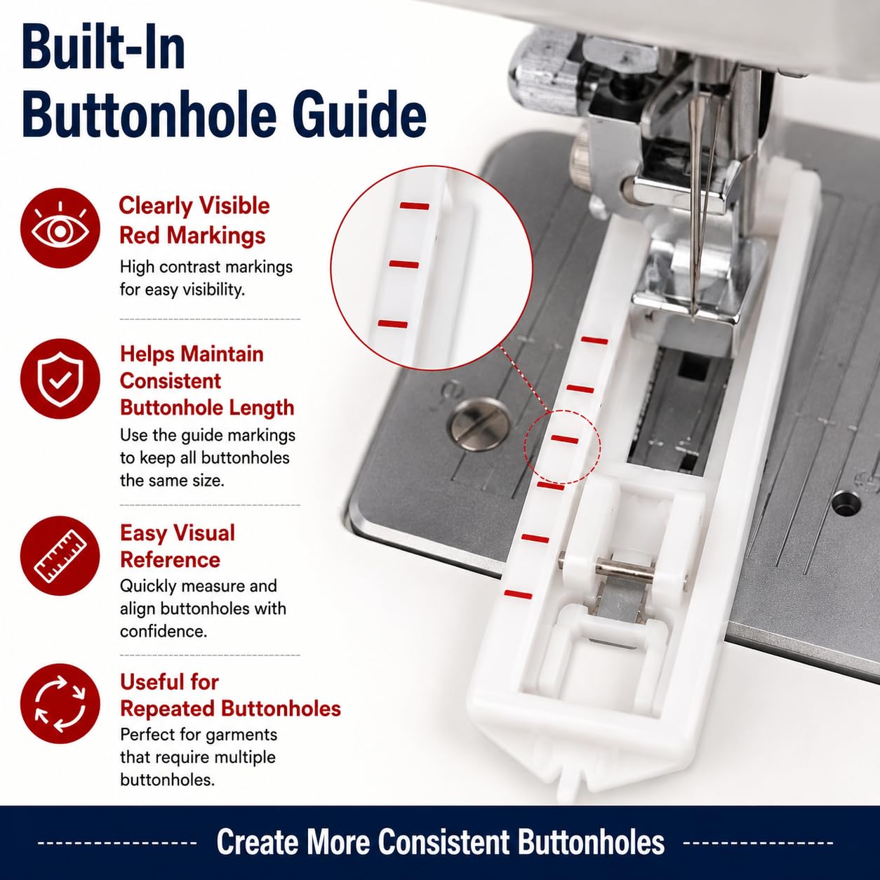 Zenith Button Hole 4 Step Pressure Foot Sewing Machine Presser Foot Fit for Most Low Shank Sewing Machines White Color Plastic White Color — Amazon image 4