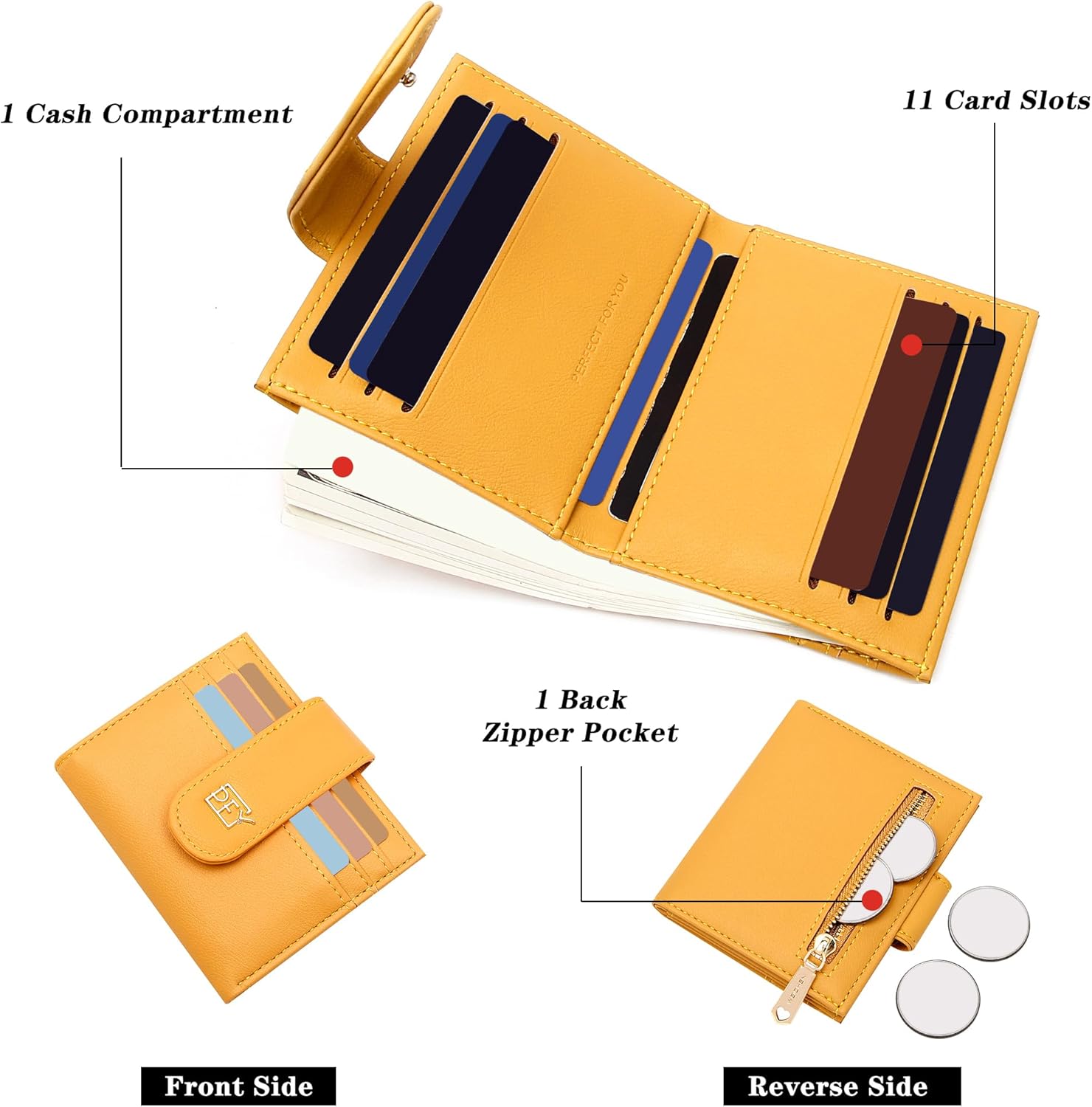 GEEAD Small Wallets for Women Slim Bifold Credit Card Holder Minimalist Zipper Coin Pocket - Image 2