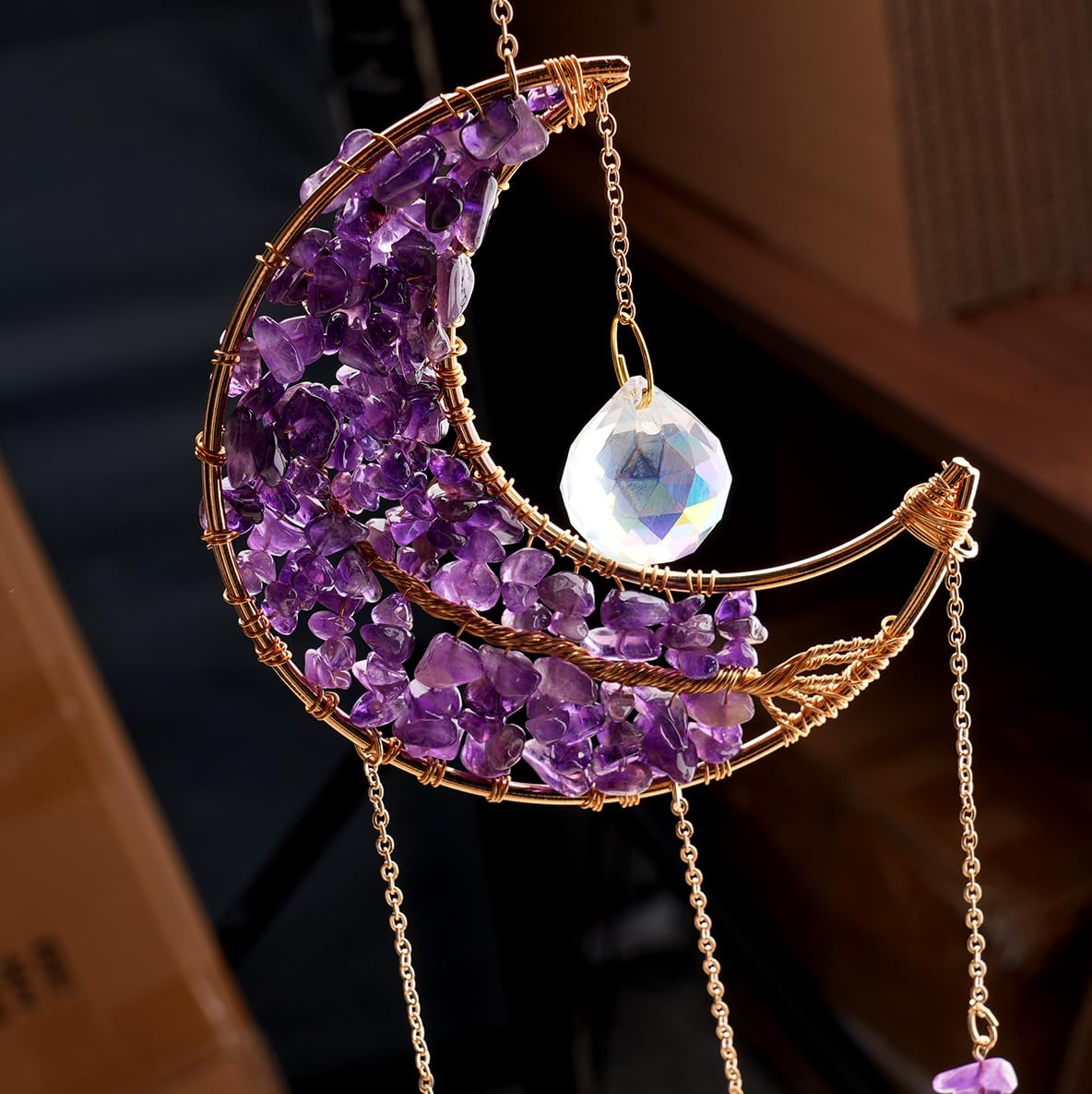 Crystal Moon Suncacher-Sun Catchers Indoor Window Prism Moon Crystal Dream Catcher Natural Healing Stones Rainbow Maker Garden Car Decoration Outdoor(Amethys) - Image 2