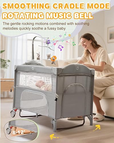 Miniatura 3 de Ktaxon Moisés 5 en 1 para dormir de noche, empacar y jugar, cuna de bebé con modo cuna, almacenamiento de noche, colchón desmontable, diseño