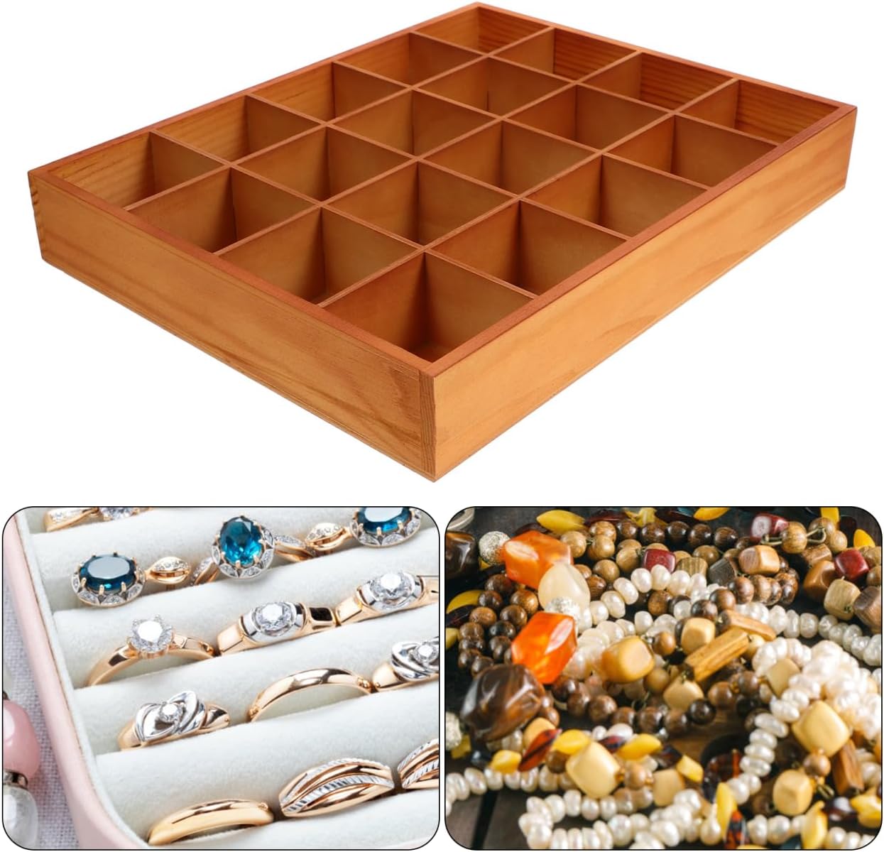 PRETYZOOM Wooden Sorting Tray Closet Drawer Divider Organizer with 20 Compartments Suitable for Socks Briefs Keys Stationery Arts Crafts Small Items - Each Grid 2.3 x 2.3 Inch