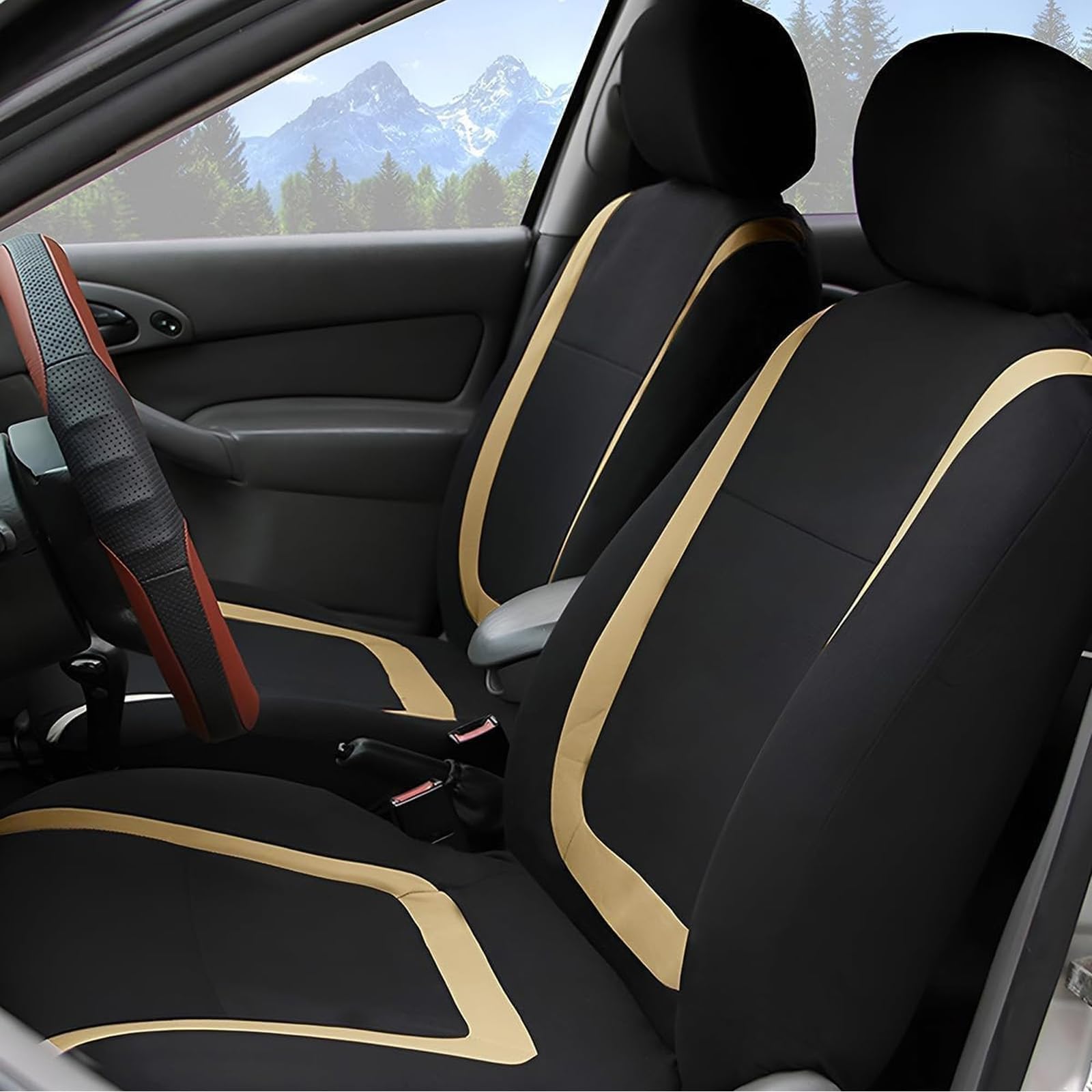 Housses Siège Voiture pour Dacia Sandero 3/Sandero Stepway III 2021-2026 Antidérapantes Sièges Avant Respirantes Nonslip Accessoires Interieur,D/Beige
