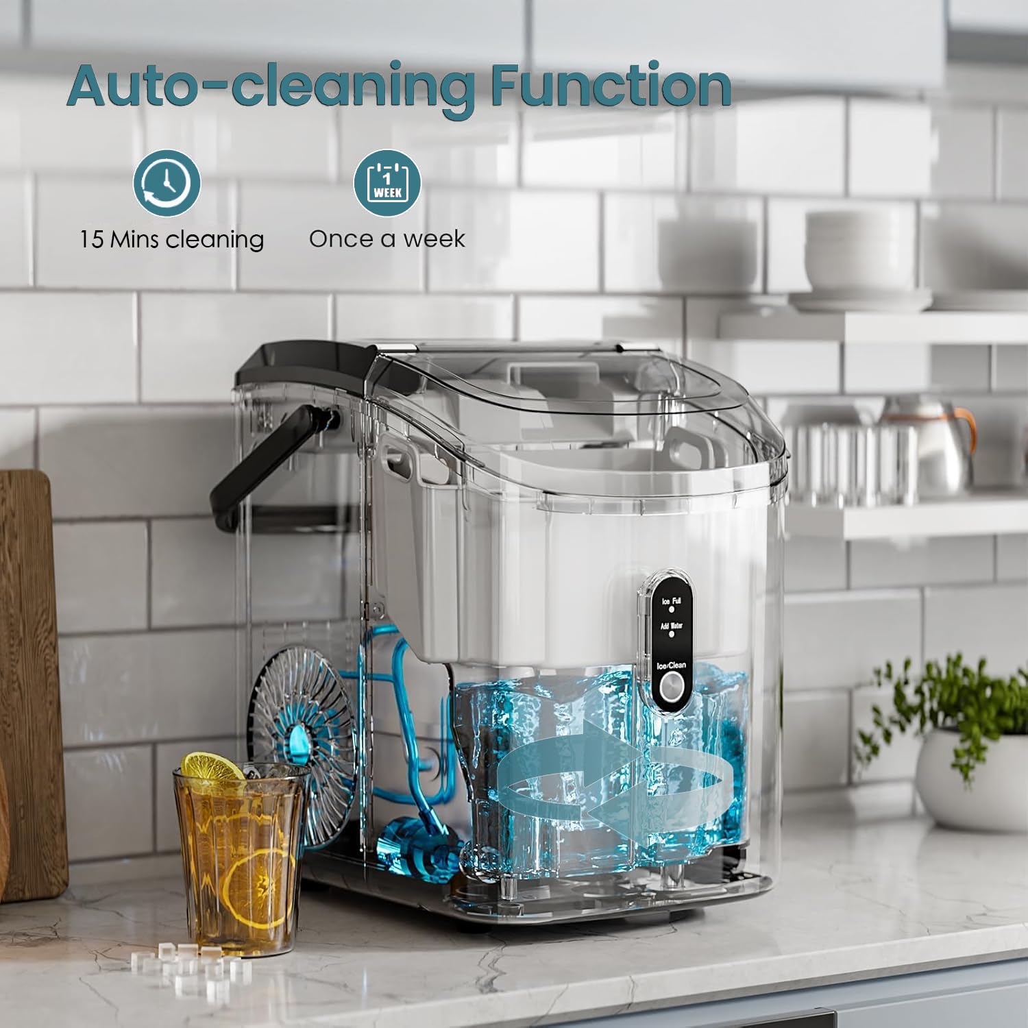Nugget Countertop Ice Maker With Chewable Pellet Ice, Antarctic Star Portable Ice Machine Pebble Ice With Self-Cleaning, 34lbs/24h, One Button Operation, For Kitchen, Home Green on Fridge.com - View 5