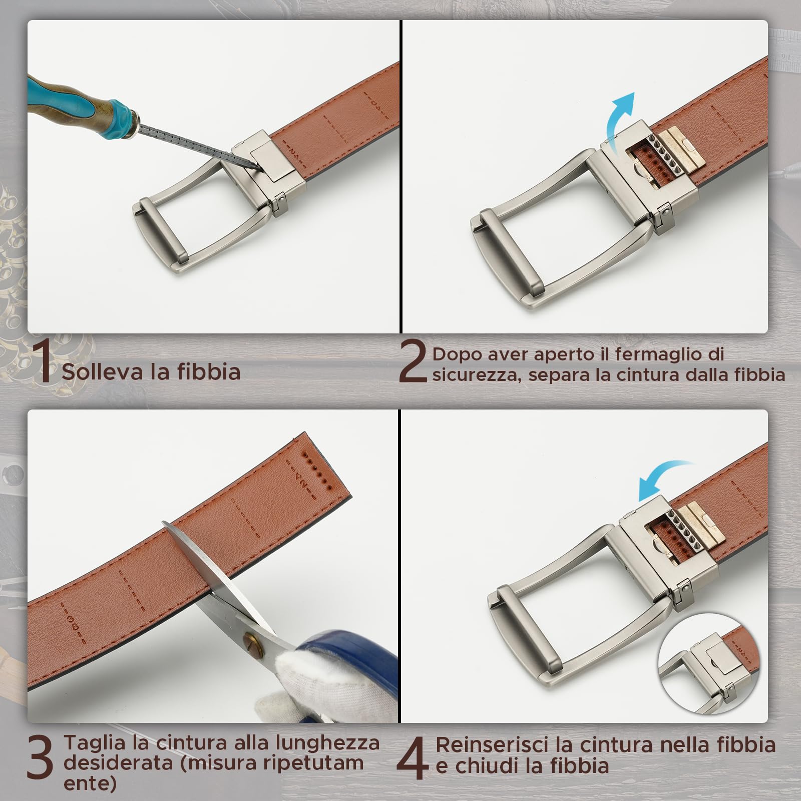 FEFLO Cintura Uomo, Cintura Pelle con Fibbia Automatica cricchétto, Larghezza 35 mm,Taglia Regolata, Adatto per abbigliamento da lavoro e casual