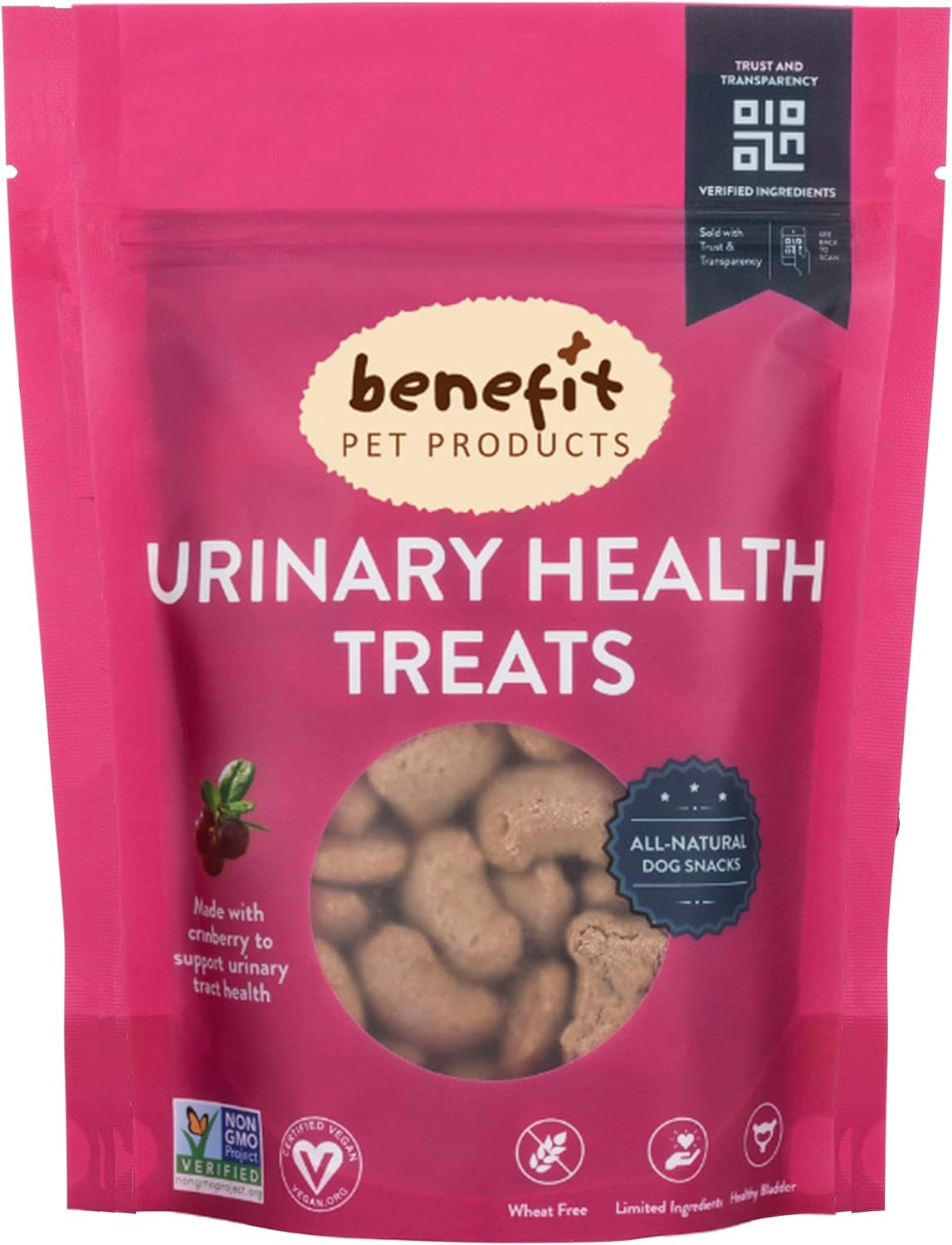 Benefit Biscuits, All Natural Dog Treats, Certified Vegan, Non GMO, Wheat Free, Healthy Dog Biscuits, Made in USA (Cranberry, Large Bag…