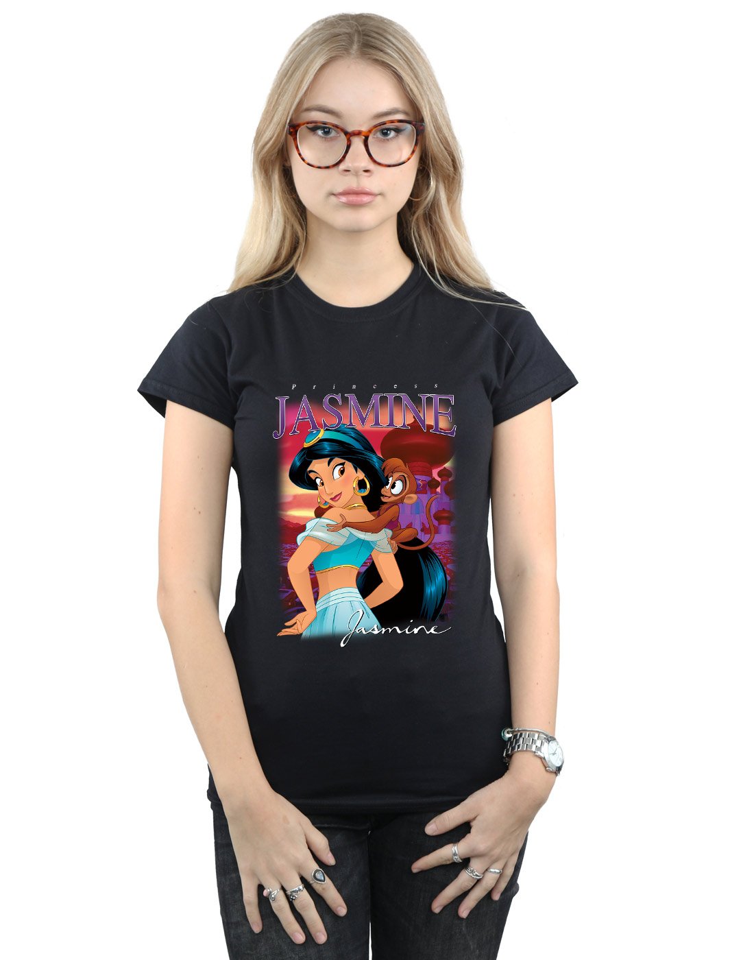 Disney Women's Aladdin Princess Jasmine Montage T-Shirt Black Medium