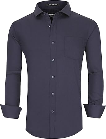 Alex Vando Mens Bamboo Dress Shirts Wrinkle Free Regular Fit Stretch Button Down Shirt