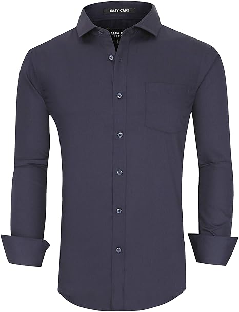 Alex Vando Mens Bamboo Dress Shirts Wrinkle Free Regular Fit Stretch Button Down Shirt