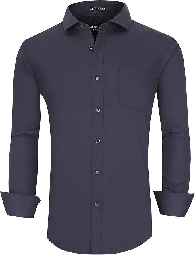 Alex Vando Mens Bamboo Dress Shirts Wrinkle Free Regular Fit Stretch Button Down Shirt