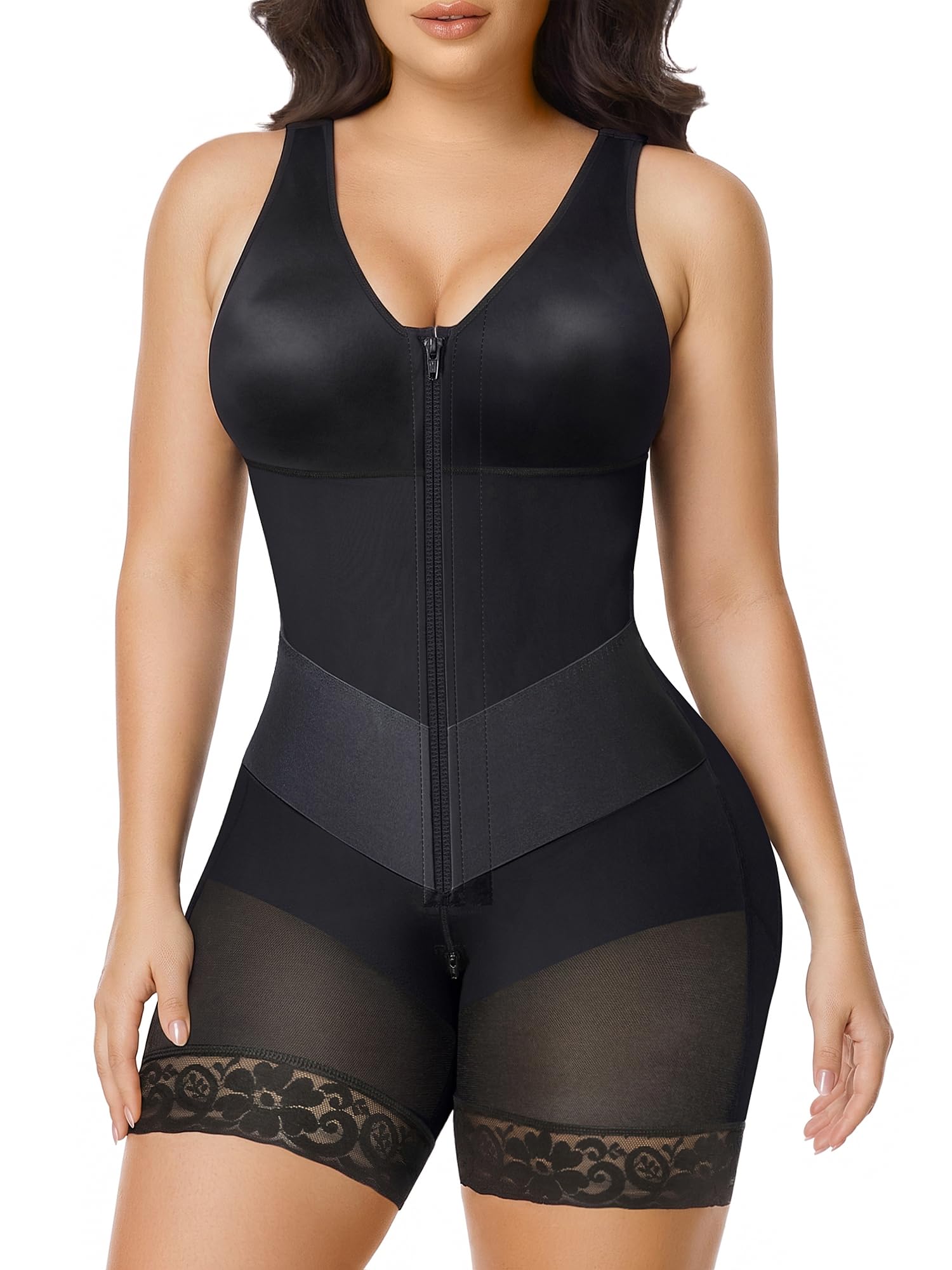 SHAPERX Faja Colombiana Body Moldeador Control Abdomen Levanta Glúteos | Control Abdomen V, Sin Aros, Cremallera y Ganchos, Tirantes Ajustables, Glúteos 3D, Antideslizante, Baño Fácil, Postparto